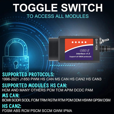 OBD2 USB Diagnostic Scanner Must Have With MS CAN And HS CAN Switch For Ford Lincoln Mazda Mercury Vehicles Measures Engine Data In Real Time