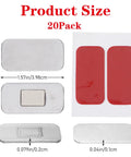 Dimensions of Ultra Thin Magnetic Cabinet Catch Set 20 Pack EZ Install Self Adhesive No Drill Drawer Latches with red adhesive strips.