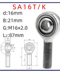 Heavy Duty 304 Stainless Steel Rod End Bearing Featuring Smooth Self Aligning Motion And Rock Solid Load Capacity Built Like A Tank For Gritty Shop Floors And Routine Garage Fixes, with dimensions shown.