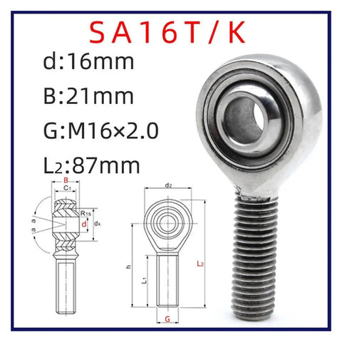 Heavy Duty 304 Stainless Steel Rod End Bearing Featuring Smooth Self Aligning Motion And Rock Solid Load Capacity Built Like A Tank For Gritty Shop Floors And Routine Garage Fixes, with dimensions shown.