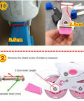 Universal Inline Skate Brake Pad Kit installation guide with 2.5cm measurement and fitting instructions on roller skate.