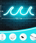 Ice Blue Neon Wave Sign For Bedroom Decor USB Powered With Dimmer And Switch Lit Wall Art dimensions 13.7x4.9 in