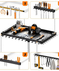 Height Adjustable Rolling Tool Cart With Wheels And Magnetic Tray Holder For Garage Workbench 42cm By 30.5cm Tray 50 Lb Load Capacity Magnetic Strip Organizer Mobile Tool Storage Cart with tools displayed on tray.