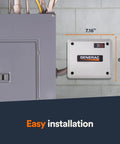 7000 Watt 50 Amp Load Manager For Standby Generators And PWRcell Storage installed on wall with measurements shown