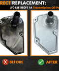 Comparison of old and new Nissan CVT Transmission Filter and Oil Pan Gasket Kit, showing direct replacement before and after.