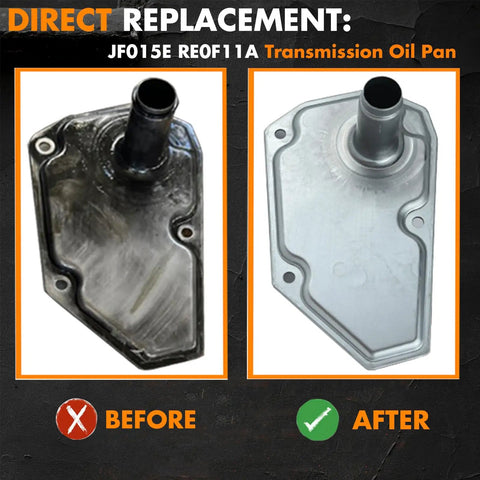 Comparison of old and new Nissan CVT Transmission Filter and Oil Pan Gasket Kit, showing direct replacement before and after.