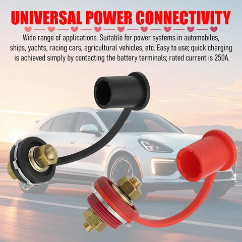 Solid As A Rock Heavy Duty Car Remote Battery Terminals 2 Piece Heavy Gauge with rubber caps for universal connectivity.