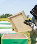 Beekeeper installing 2 Pack Telescoping Beehive Cover Kit With Inner Covers And Feeding Jar Lids For 10 Frame Beehives outdoors