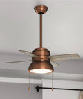 Loki Indoor Ceiling Fan with LED Light and Pull Chain, 36 Inch, Weathered Copper Finish, installed in living room ceiling