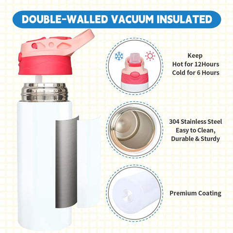 5 Pack 16 Oz Kids Sublimation Tumblers Sippy Cups With Leak Proof Stainless Steel Blank Water Bottles for DIY heat press