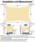 Diagram showing installation of Beige 24x24 Sun Shade Sail With Beefy Heavy Duty Stainless Wire Rope Kit Includes 8 Inch Hardware.