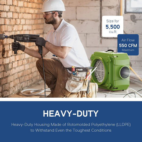 Worker using drill with Stackable 3 Stage Filtration Negative Air Machine For Industrial And Commercial Use Heavy Duty Air Cleaner