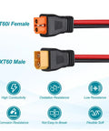 XT60 Extension Cable 10AWG 2Ft Female To Male Beefy Power Lead for RC cars drones solar panels FPV high current battery connector