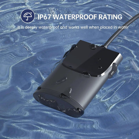 Drop It On Any Handlebar Mount Motorcycle USB Charger With 30W PD Dual Port Quick Charge showing IP67 waterproof rating in water.