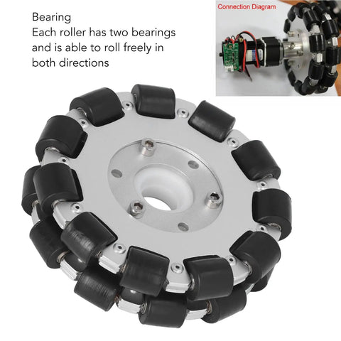 Built Tough Double Aluminum Omnidirectional Wheel With Twenty Two Rubber Rollers 127mm Diameter And Forty Six Pound Load Rating For Hassle Free Robotics Builds And Smooth Side To Side Rolling