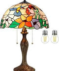 Tiffany Style Stained Glass Hummingbird Bedside Table Lamp With Antique Green Bronze Metal Base, 16 Inch Shade, 24 Inch Tall, UL Listed