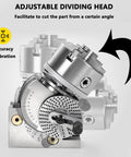 Heavy Duty Dividing Head With Precision Indexing Plates, adjustable angle, features calibration markings, suitable for milling machines.