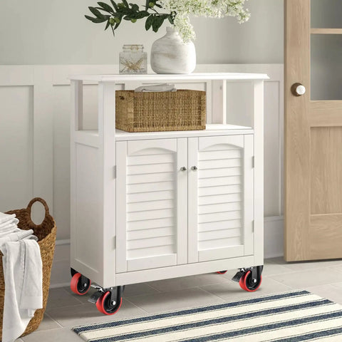 White cabinet on beefy 4 inch caster wheels set of 4 2200 lbs capacity silent swivel with brake rigid TPR rubber wheels