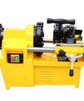 Job Site Ready Electric Pipe Threader Machine With 220V 750W Motor and 1/2 To 2 Inch NPT Dies self-oiling system in yellow.