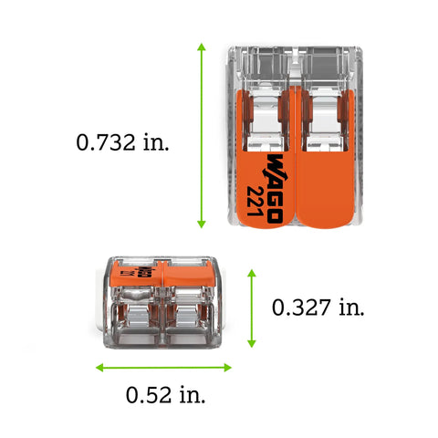 Dimensions of Lever Nuts 2 Conductor Compact Splicing Connectors Pack of 10 For Solid, Stranded, and Fine Stranded Wires