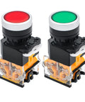 Two Pack Red And Green Momentary Push Button Switch Self Reset 1NO 1NC DPST Ui 690V Ith 10A AC 15 DC 13 front view