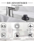 Close-up of Air Switch Kit for Garbage Disposal with Cordless Brass Button and Brushed Nickel Finish on a kitchen sink.
