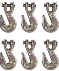 Six-pack of 1/4 Inch Chain Hooks G70 Clevis Grab Hooks for crane, trailer, truck transport with 3600 lbs load limit, zinc finish.