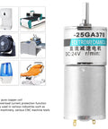 Super Duper High Torque Dc Gear Motor Micro Low Speed 24v Permanent Magnet With Pure Copper Coils For Automated Industry, Model XD-25GA370.