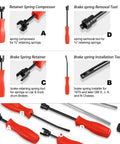 8 Piece Brake Service Kit With Spring Installer And Remover Pliers DIY Friendly Tools Set in red, including retainer spring compressor and removal tool