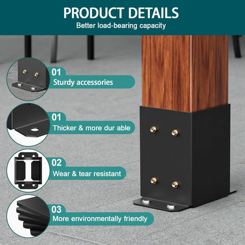 Beefy 4x4 Post Bases 10 Pack With 3 Point 6 By 3 Point 6 Inner Size Powder Coated Matte Black Wood Post Brackets details