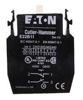 Top Shelf Pushbutton Contact Block 1No 1Nc Screw Terminal Mount Black Heavy Duty E22B11 showing front view with specifications.
