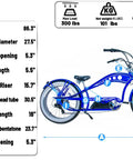Adult Electric Bike With 750W Motor And 960Wh Battery Rolling Smooth Up To 30Mph Featuring 26 Inch Fat Tires For All Terrain Commuting Off Road Trails And Slick Blue Frame with size specifications.