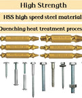 Image showing Six Piece Screw Extractor Kit For Damaged And Stripped Screws Removal, Titanium Coated HSS 4341 High Speed Steel, 63 65 Rc Hardness, Fits Any Drill.