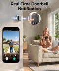 Rock Solid WiFi Video Smart Lock With 5 In 1 Keyless Entry showing real-time delivery notification on a smartphone.
