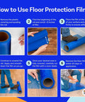 Instructional guide: Blue Self Adhesive Floor Protection Film For Moving And Construction Projects Keeps Hardwood Tile Clean