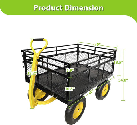 Heavy Duty Garden Cart With Removable Mesh Sides That Converts To Flatbed 1400 Lb Capacity Utility Wagon dimensions