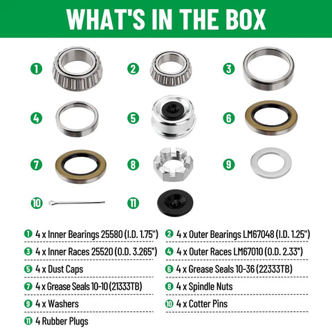 Ready To Roll Premium Trailer Hub Bearing Kit For Tandem Axles 5200 6000 Lb With 25580 25520 Inner Bearings LM67048 LM67010