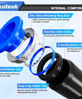 mxuteuk 110-piece push-to-connect air hose fittings kit; blue plastic shell, zinc alloy ring, stainless steel circlip.