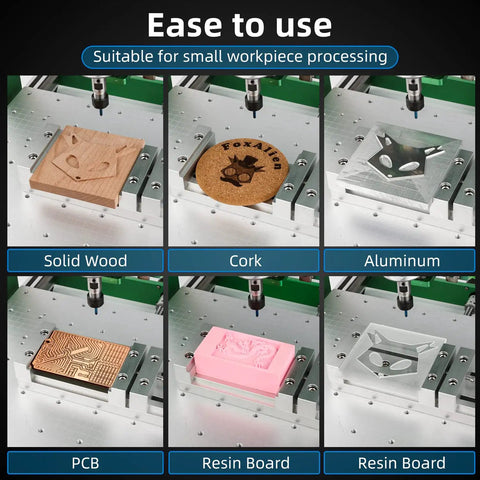 Low Profile Bench Vise and CNC Clamp Work Table For Masuter Pro Masuter 3 3S XE PRO WM 3020 Vasto CNC Router Machines Ideal For Secure Holding And Precise Engraving with various materials like solid wood, cork, aluminum, PCB, and resin board.