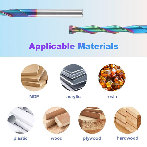 Ten Piece One Eighth Inch Shank Up Cut Router Bits Two Flute Spiral Carbide End Mills With DLC Coating for CNC projects
