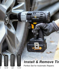 20V Cordless Impact Wrench With Half Inch Chuck 450 Newton Meters Max Torque 4.0Ah Lithium Battery in use on car tire