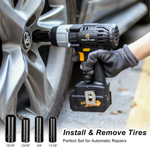 20V Cordless Impact Wrench With Half Inch Chuck 450 Newton Meters Max Torque 4.0Ah Lithium Battery in use on car tire