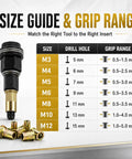 Multi Size Rivet Nut Tool Kit M3 To M12 With Matching Rivet Nuts For Metal Sheets And Aluminum Panels Auto Repair Ready Threaded Inserts For Steel Aluminum Frames And Brackets DIY Projects size guide chart