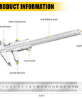 Vernier Caliper Measuring Tool 0-6 Inches 0-150mm Stainless Steel, Handy Pro Grade Precision 0.001 Inch and 0.02 Millimeter Dual Imperial Metric Scale, Outside Inside Depth Step Measurements for DIY Woodworking and Metalworking showing labeled parts and scale