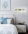 Gold Vanity Light Fixture For Bathroom Over Mirror, 3 Light Crystal Wall Sconces With Modern Design above bedroom nightstand