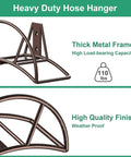 Heavy Duty Garden Hose Holder Wall Mount For Outdoor Yard And Garage Holds 150 Feet Of Hoses Durable Bronze Metal Weather Resistant Hose Reel Hanger And Storage Solution closeup with load-bearing details