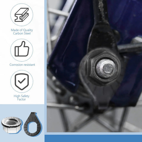 Close-up of a 48 Piece Bike Nuts And Safety Washers Kit With M8 M9.5 M10 Sizes For Front And Rear Wheels on a bicycle hub
