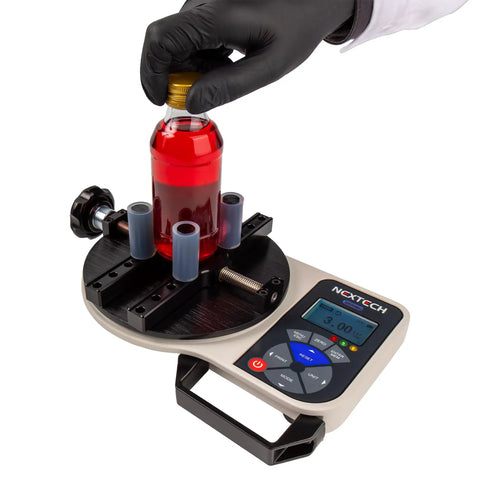 Digital Cap Torque Tester With 5 Newton Meter Capacity, All Metal Body, Graphic LCD Screen, Menu Driven Interface, Universal 100 to 240 Volts AC, Holds Bottles And Jars From 12 To 160 Millimeters, Built For Real World Pro Grade Cap Tightening Tests, testing capped bottle