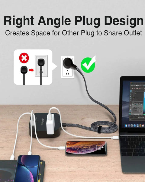 Power Strip With USB C And 3 Outlets, 4 USB Ports, 4.5A Flat Plug Desktop Charging Hub for cruise ship travel, office, home use