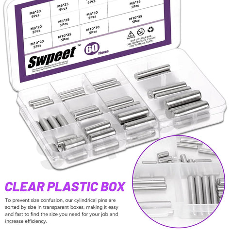 60 Piece M6 M8 M10 Dowel Pin Set In 304 Stainless Steel Dowel Pin Kit With Storage Box Cylindrical Shelf Pins For Quick Fixes